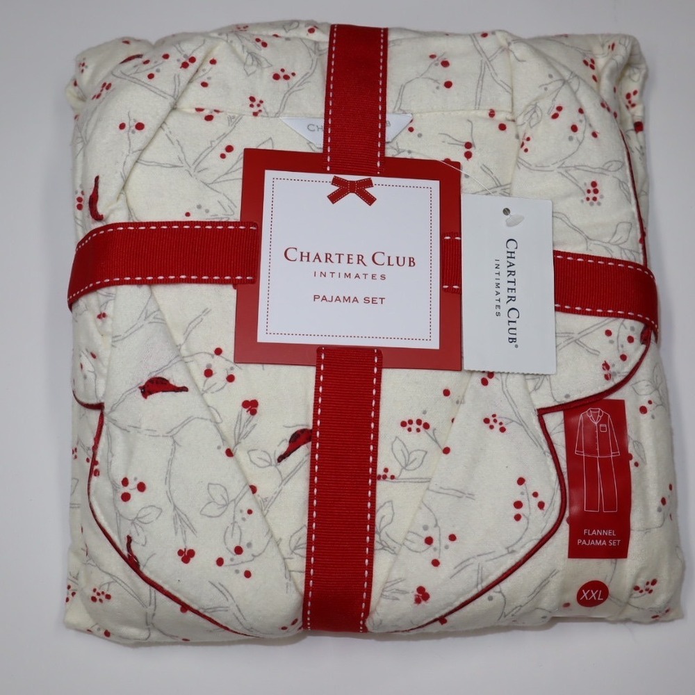 Charter Club Printed Cotton Flannel Packaged Pajama Set‎ - Cardinal - Size XXL